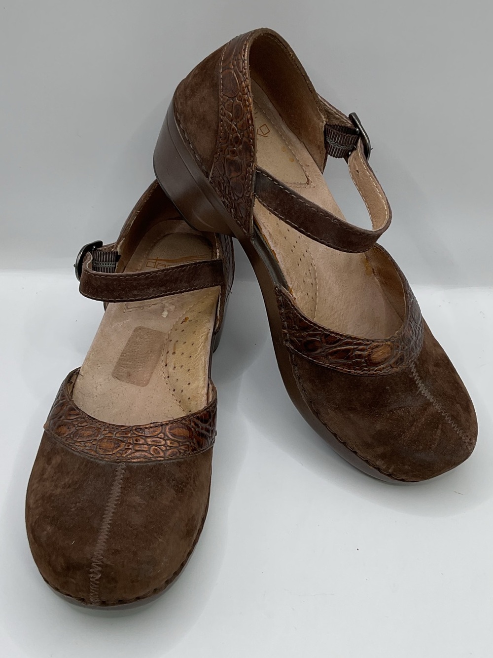 Dansko Brown Suede Mary Jane Shoes Croc-Trim